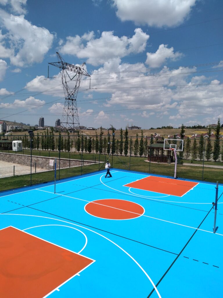  Akrilik zemin kaplama, basketbol sahası, cushion sistem, son kat boya, uygulama
