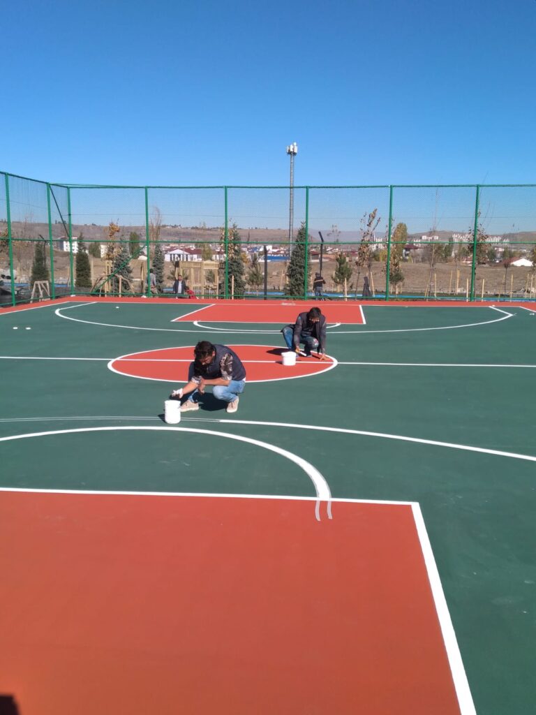 Akrilik zemin kaplama, basketbol sahası, cushion uygulaması, cushion dolgu malzemesi, spor sahası